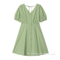 Neues Design Frauen Mode Cotton Button Plaid Kleid